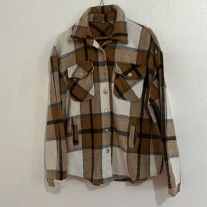 Size L Streetwear Grunge Gorpcore  Plaid Button Front Shirt Shacket Size L
